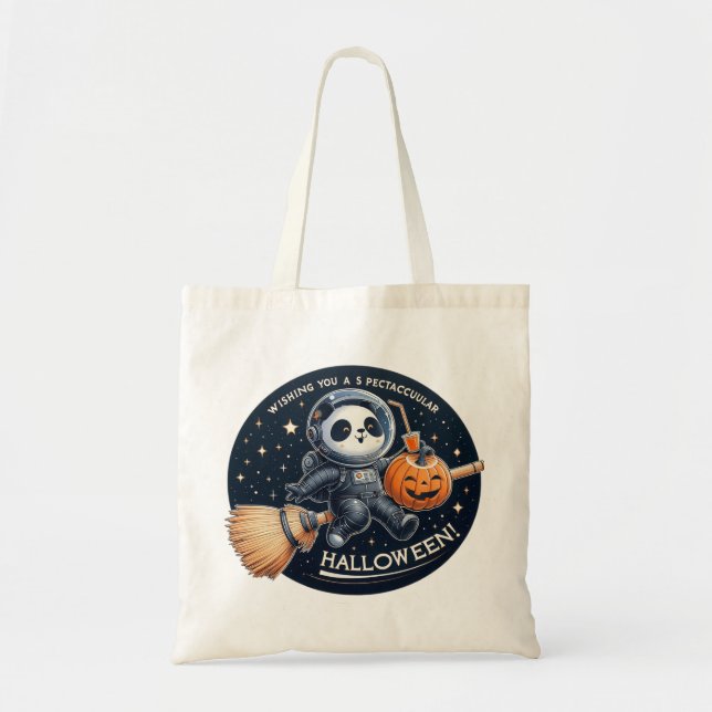 Bolsa Tote Halloween espetacular com um Panda Bambu-Broom (Frente)