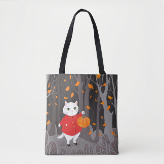 Bolsa Tote Halloween Gatinho Fofo & Jack o lantern