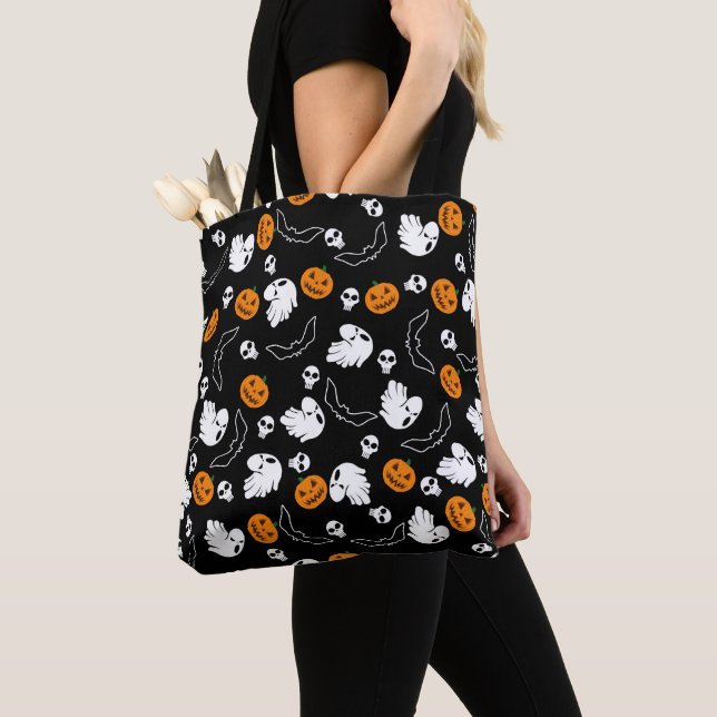 Bolsa Tote Halloween Ghost Bats Skull Pumpkin (Close Up)