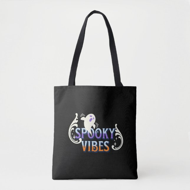 Bolsa Tote Halloween Ghost Spooky Vibes Typografia Lettering (Frente)