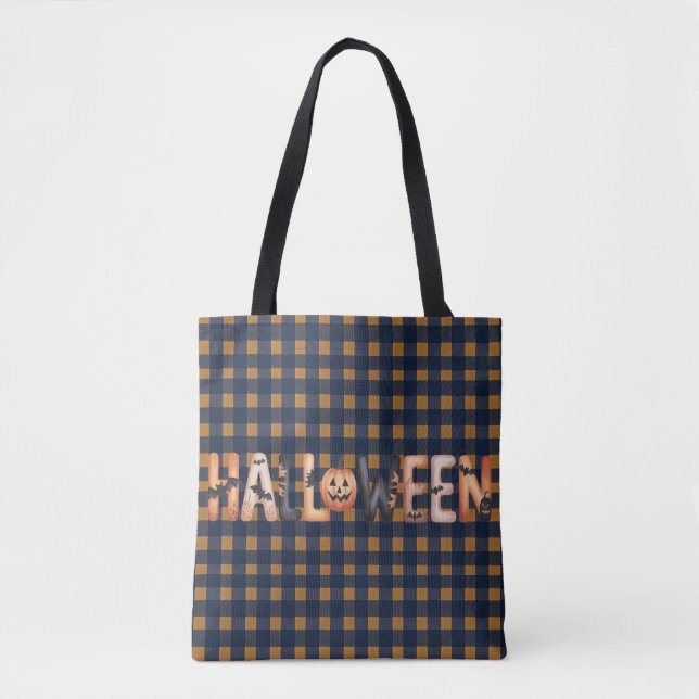 Bolsa Tote Halloween Gingham Lettering (Frente)