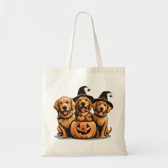 Bolsa Tote Halloween Golden Retriever Dogs Jack O Lantern (Frente)