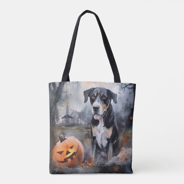 Bolsa Tote Halloween Grande Suíço Com Pumpkins Assustado (Verso)