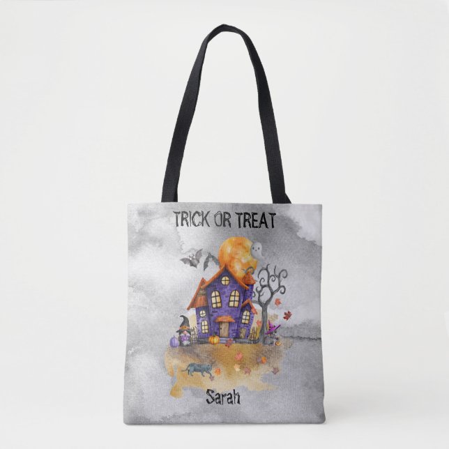 Bolsa Tote Halloween Haunted Gnome House - Truque ou Tratado (Frente)