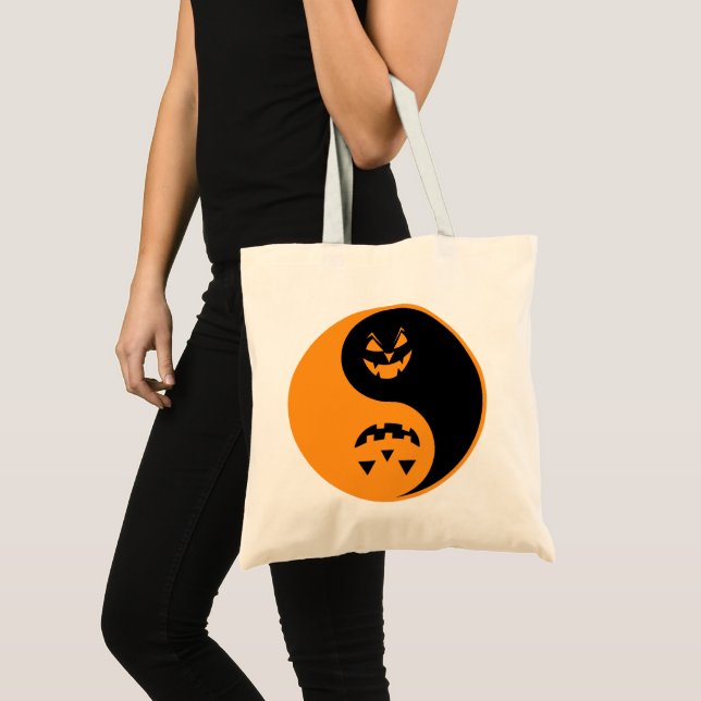 Bolsa Tote Halloween Jack o-lantern Yin Yang (Frente (produto))