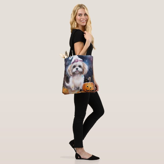 Bolsa Tote Halloween Malti Tzu Com Pumpkins Assustado (No(a) Modelo)