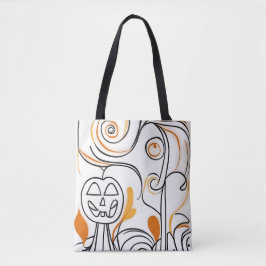 Bolsa Tote Halloween moderno de arte abstrato de linha na mod