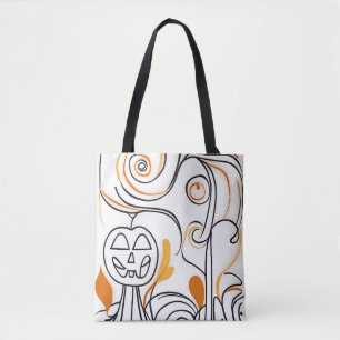 Bolsa Tote Halloween moderno de arte abstrato de linha na mod