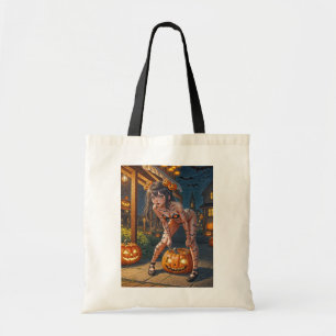 Bolsa Tote Halloween Monster Jack-o-Lanterna e Bat Vixen Girl