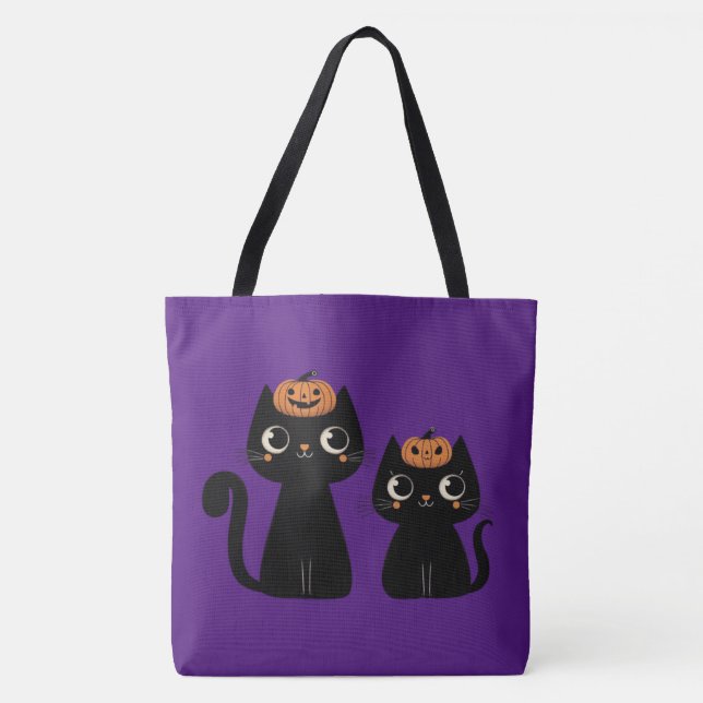 Bolsa Tote Halloween/outono/Outono/Abóbora/gato (Frente)