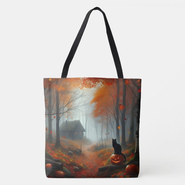Bolsa Tote Halloween/outono/Outono/Abóbora/gato (Frente)
