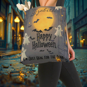Bolsa Tote Halloween personalizado com fantasmas e lua cheia