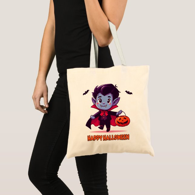 Bolsa Tote Halloween - Petit Vampire et citrouille (Frente (produto))