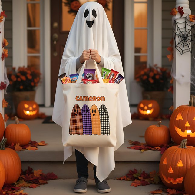 Bolsa Tote Halloween Plaid Gingham Ghosts (Criador carregado)