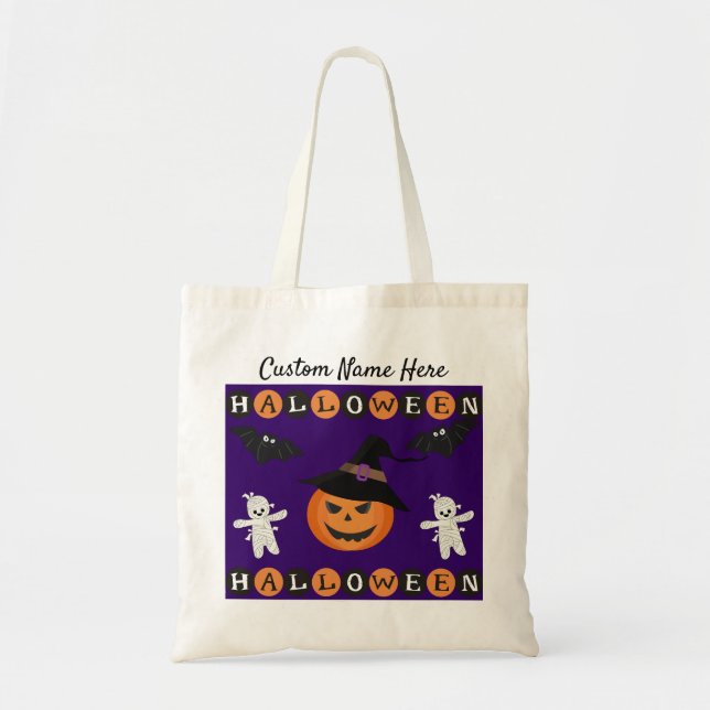 Bolsa Tote Halloween Pumkin and Mummy Tote Bag - Personalize (Frente)