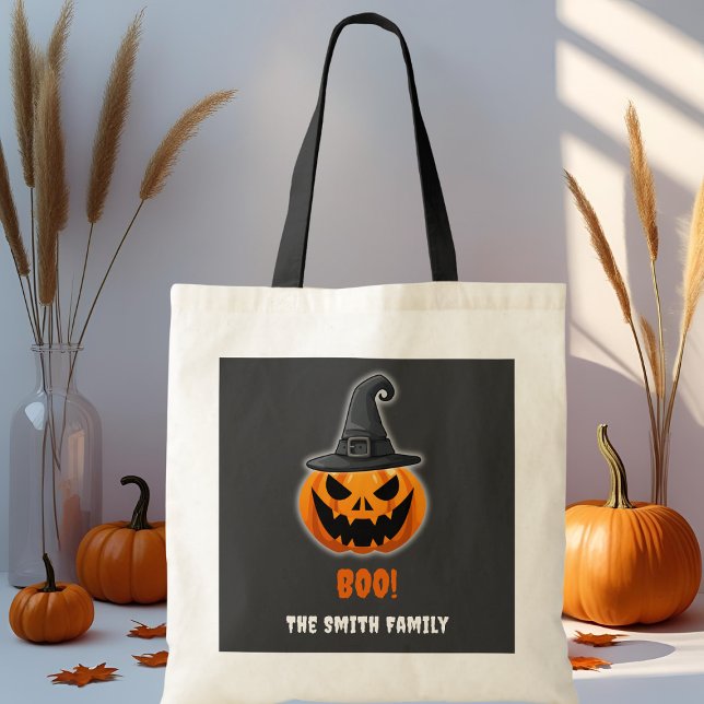 Bolsa Tote Halloween Pumpkin "BOO!" - Nome Personalizado (Criador carregado)