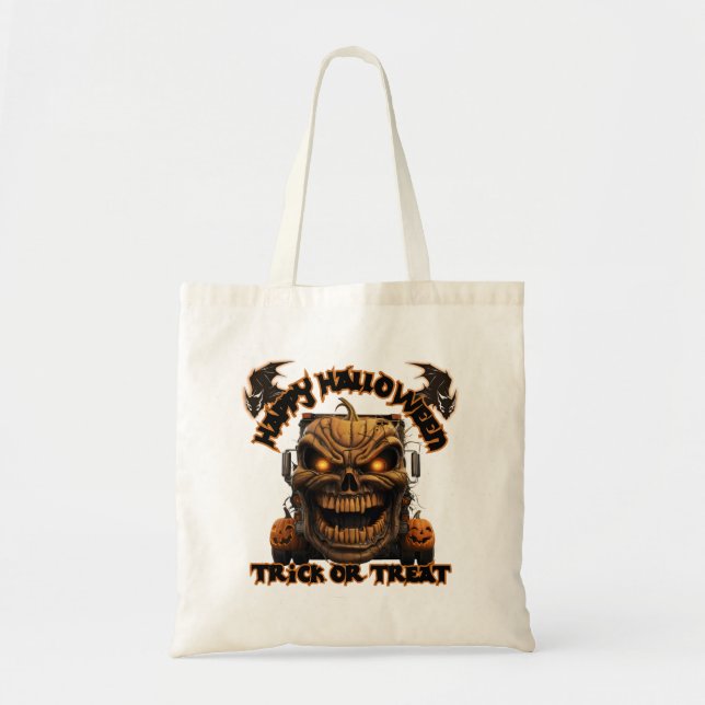 Bolsa Tote Halloween Pumpkin Monster Truck Spooky Assombrado  (Frente)