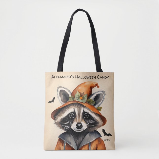 Bolsa Tote Halloween Raccoon Personalizado (Frente)
