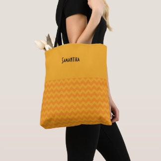 Bolsa Tote Halloween Retro Bright Orange Chevron Name