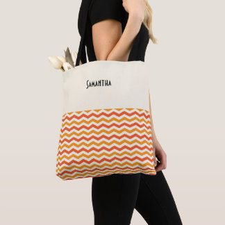 Bolsa Tote Halloween Retro Chevron White Orange Pumpkin Name