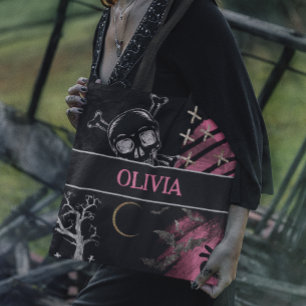 Bolsa Tote Halloween Reutilizável Rosa e Preto