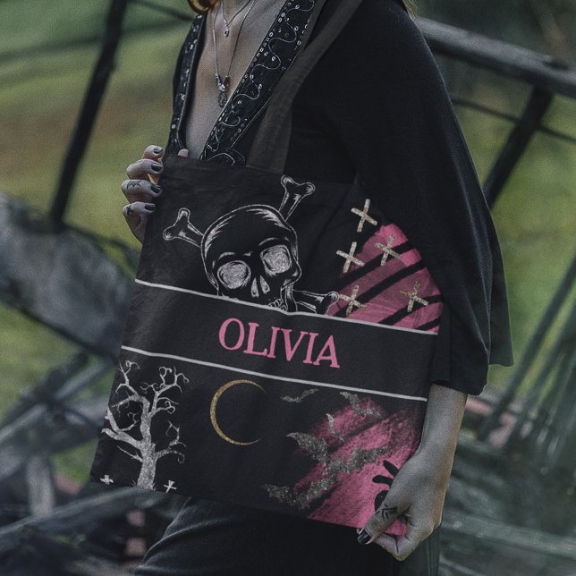 Bolsa Tote Halloween Reutilizável Rosa e Preto (Criador carregado)