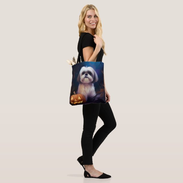 Bolsa Tote Halloween Shih Tzu Com Pumpkins Assustado (No(a) Modelo)