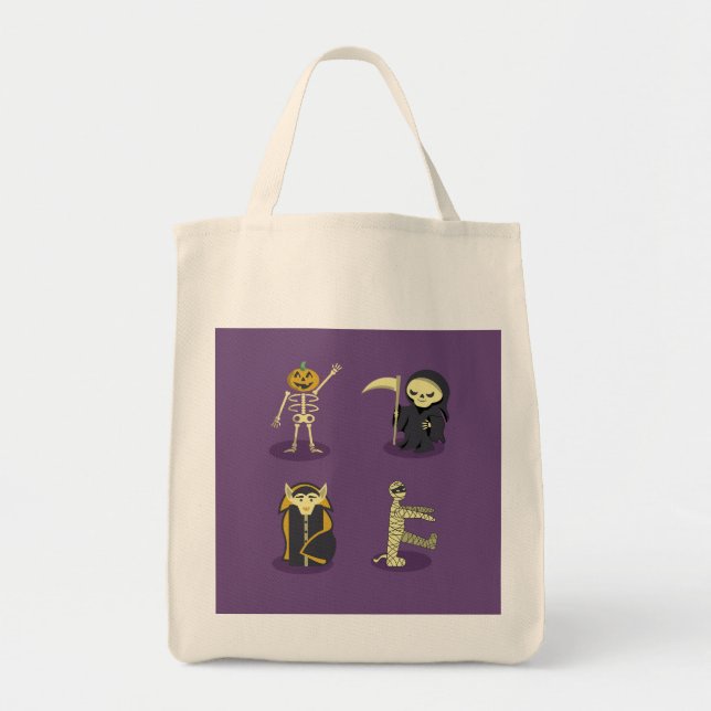 Bolsa Tote Halloween Skeleton Dracula Mummy Grim Reaper (Frente)