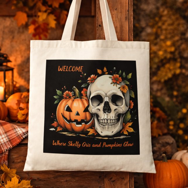 Bolsa Tote Halloween Skull and Pumkin  (Criador carregado)