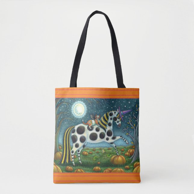 Bolsa Tote HALLOWEEN SPONTTED PONY E BAT CAT Whimssius (Frente)
