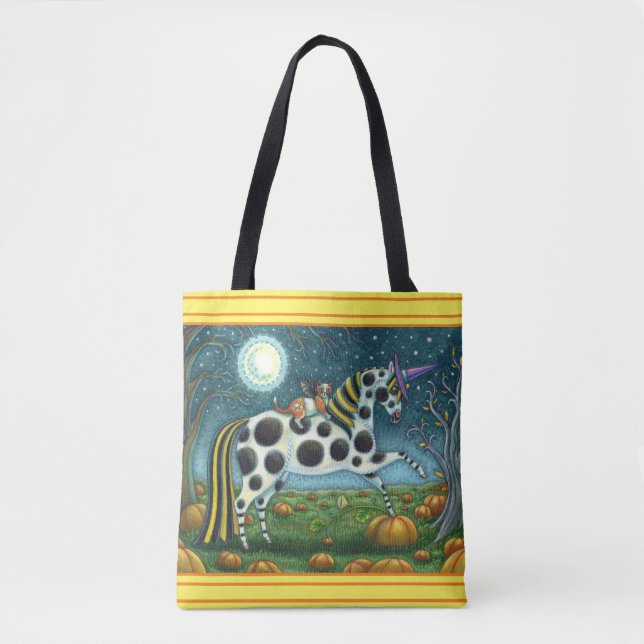 Bolsa Tote HALLOWEEN SPONTTED PONY E BAT CAT Whimssius (Frente)