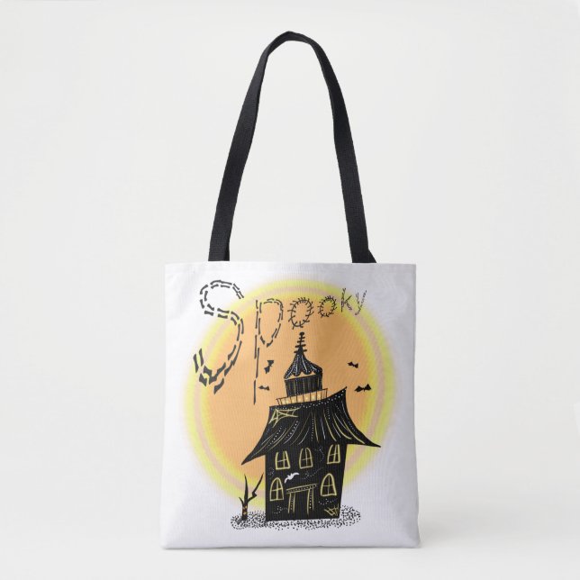 Bolsa Tote Halloween Spooky, Casa Assombrada (Frente)