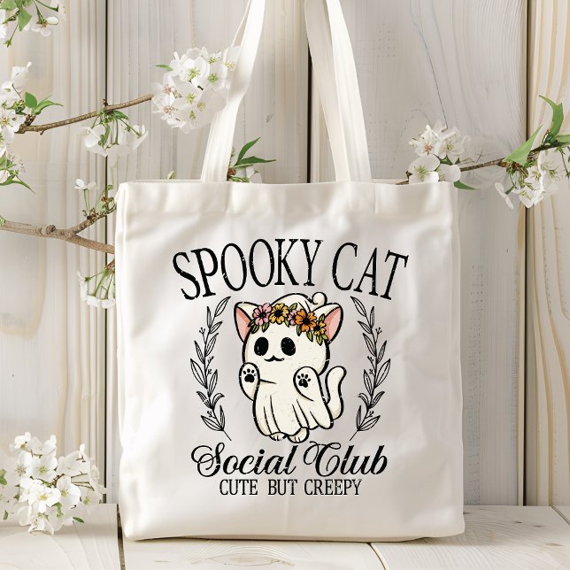 Bolsa Tote Halloween Spooky Cat Social Club Engraçado (Criador carregado)