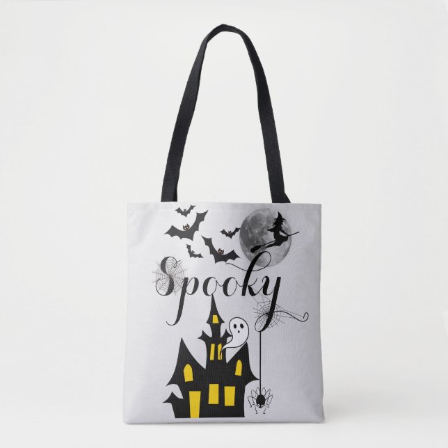 Bolsa Tote Halloween Spooky Spider morcego bruxa assombrada (Frente)