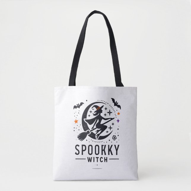 Bolsa Tote Halloween Spooky Witch Design - Voando na Broom (Frente)