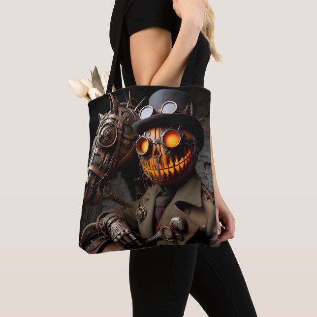 Bolsa Tote Halloween Steampunk Jack-O-Lantern Horseman (Close Up)