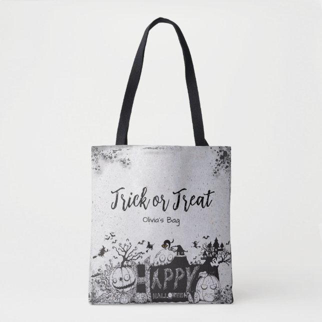 Bolsa Tote Halloween "Trick or Tratat" com o nome (Frente)