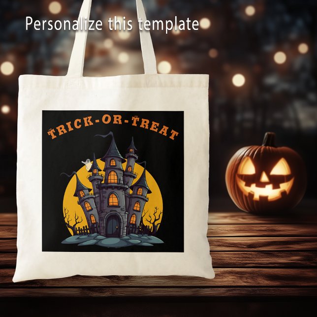 Bolsa Tote Halloween Trick Ou Tratar Casa Assombrada (Halloween Trick Or Treat Haunted House Tote Bag)