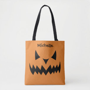 Bolsa Tote Halloween Trick ou Treine Jack O'Lantern Bats Name