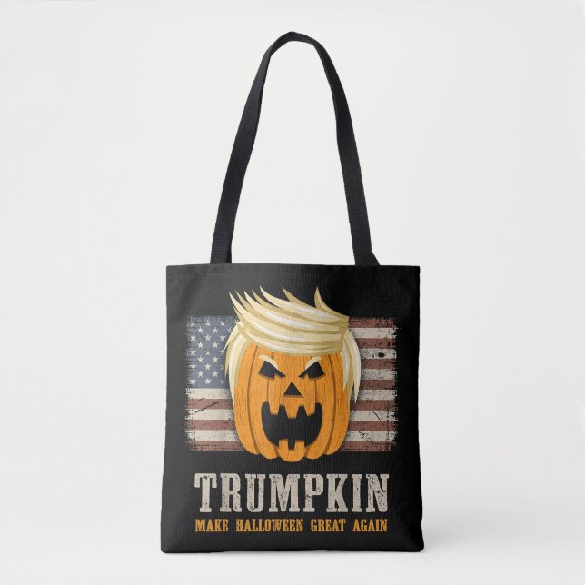 Bolsa Tote Halloween Trumpkin Vintage EUA Flag Engraçado (Frente)