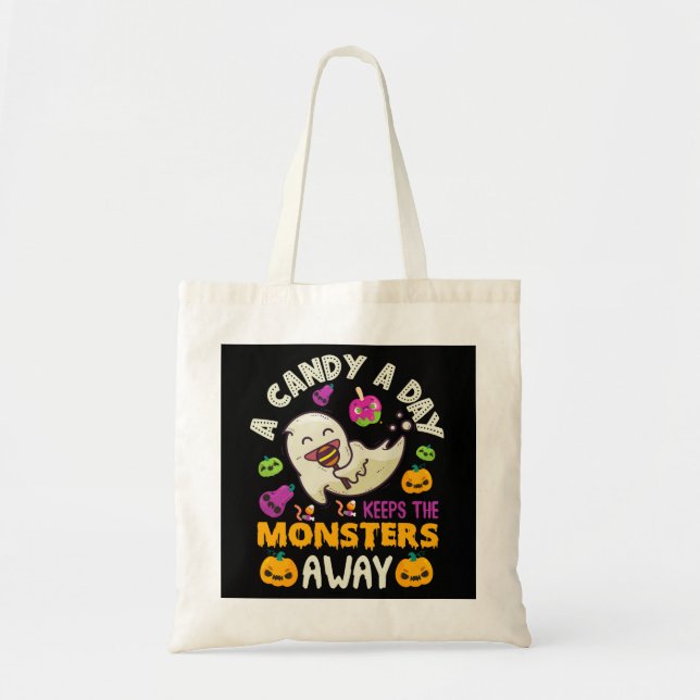 Bolsa Tote Halloween Um Docinho Por Dia Mantém Os Monstros Lo (Frente)