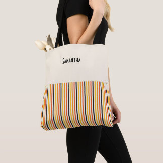 Bolsa Tote Halloween Vertical Stripe Orange Black White Name