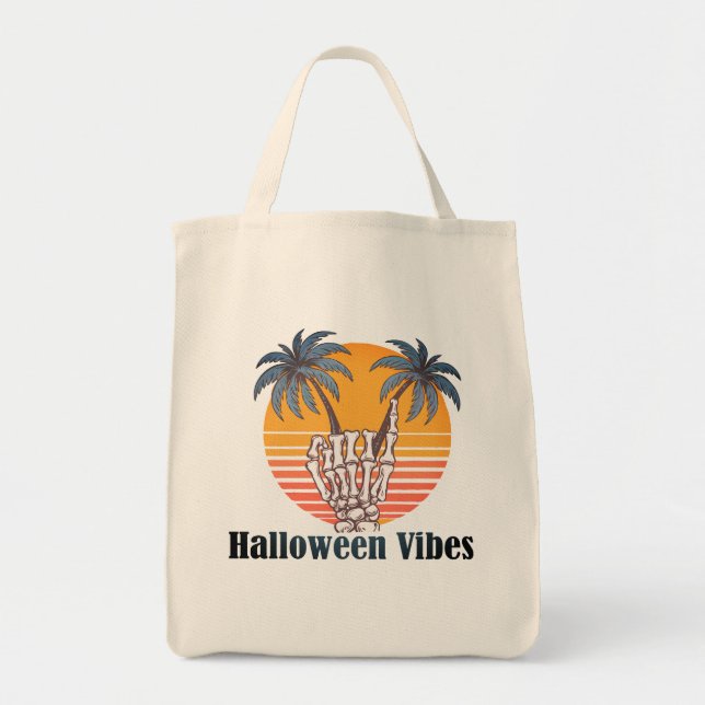 Bolsa Tote Halloween Vibes: Esqueleto tropical" (Frente)