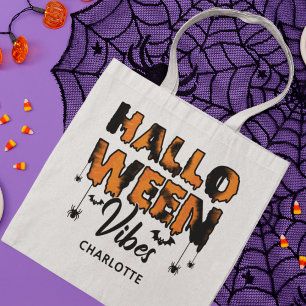 Bolsa Tote Halloween Vibes Moderno Typografia Nome Personaliz