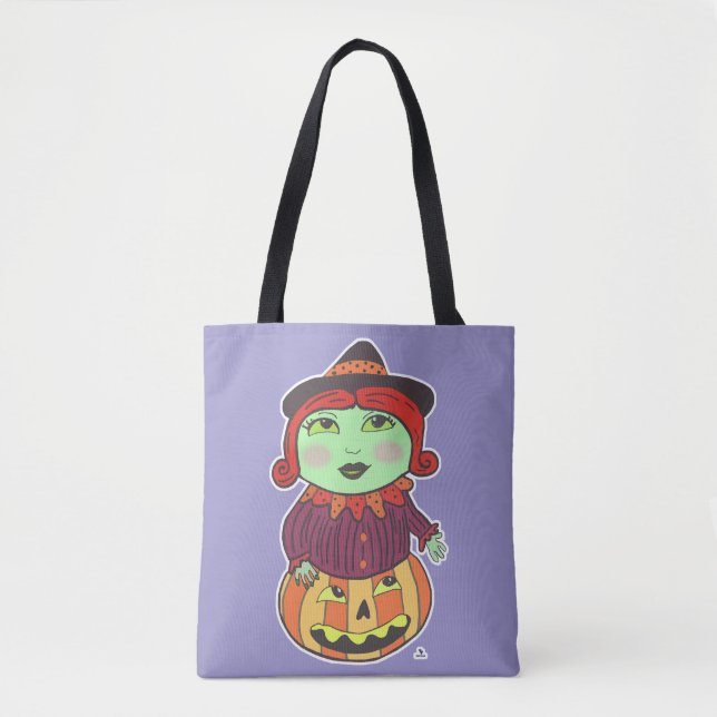 Bolsa Tote Halloween Vintage Bruxaria Clássica Retro Roxo (Frente)