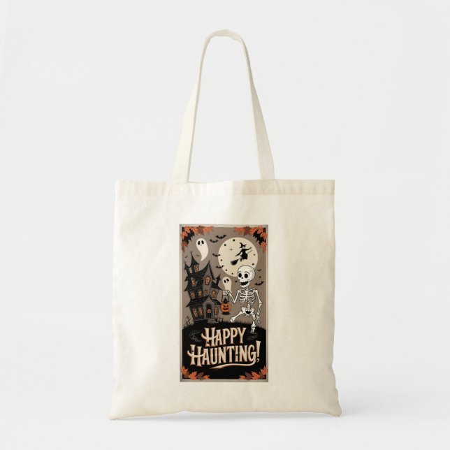 Bolsa Tote Halloween Vintage squelette et citrouille (Frente)
