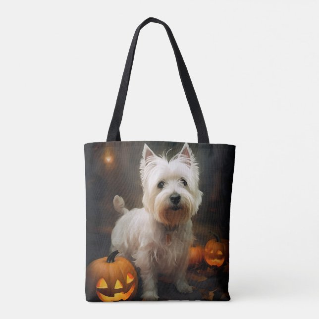 Bolsa Tote Halloween West Highland White Terrier Pumpkins (Verso)