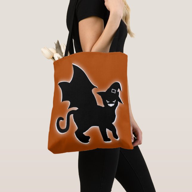 Bolsa Tote Halloween Witch Bat Cat (Close Up)