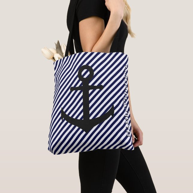 Bolsa Tote HAMbWG - Azul-marinho/ Branco com Âncor (Close Up)