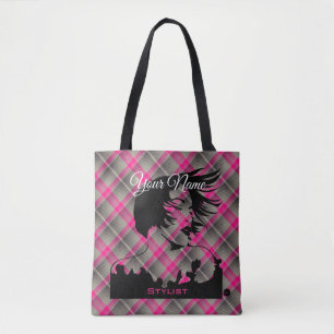 Bolsa Tote HAMbyWhiteGlove Hairdresser Theme com Xadrez rosa